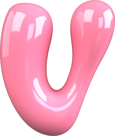 Pink 3D Bubble Gum Uppercase Letter V