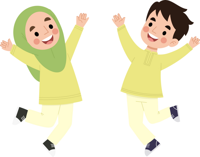 Illustration of happy muslim kids jumping